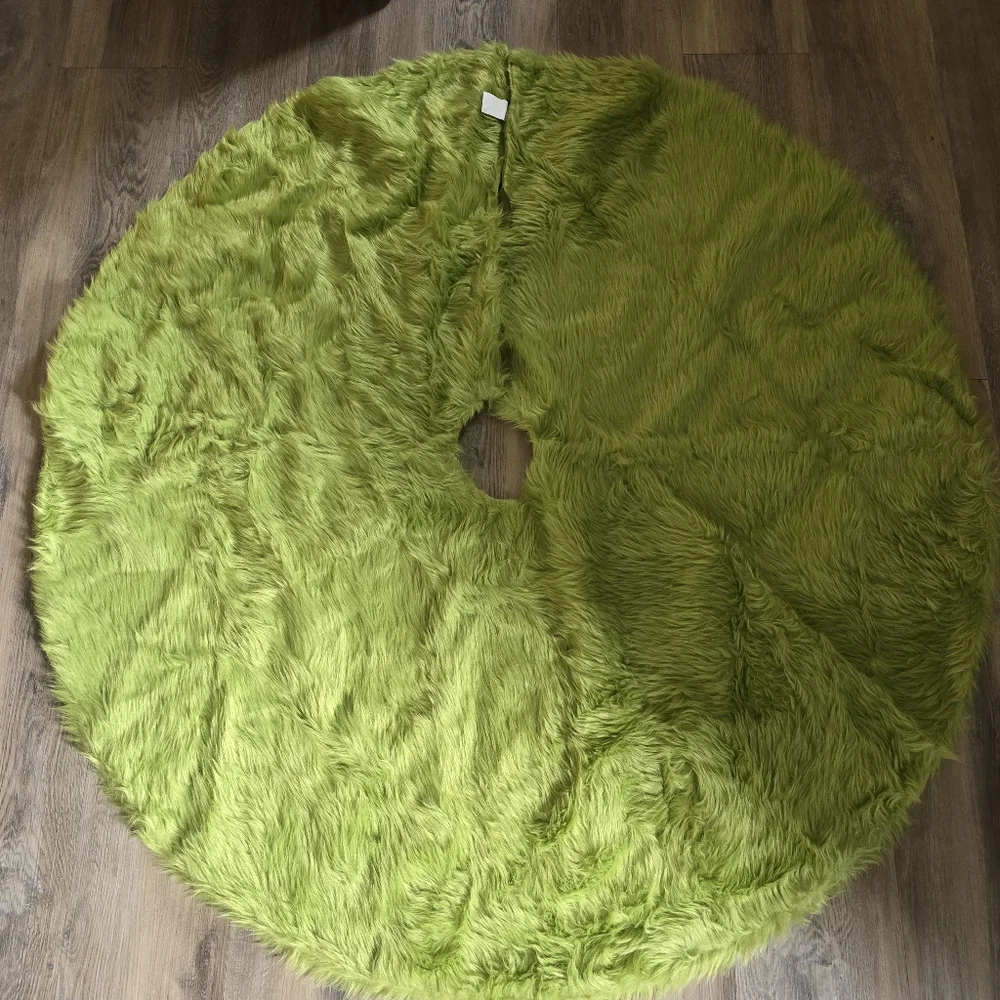 48 Inch Faux Fur Christmas Tree Skirt Green Plush Skirt Grinch